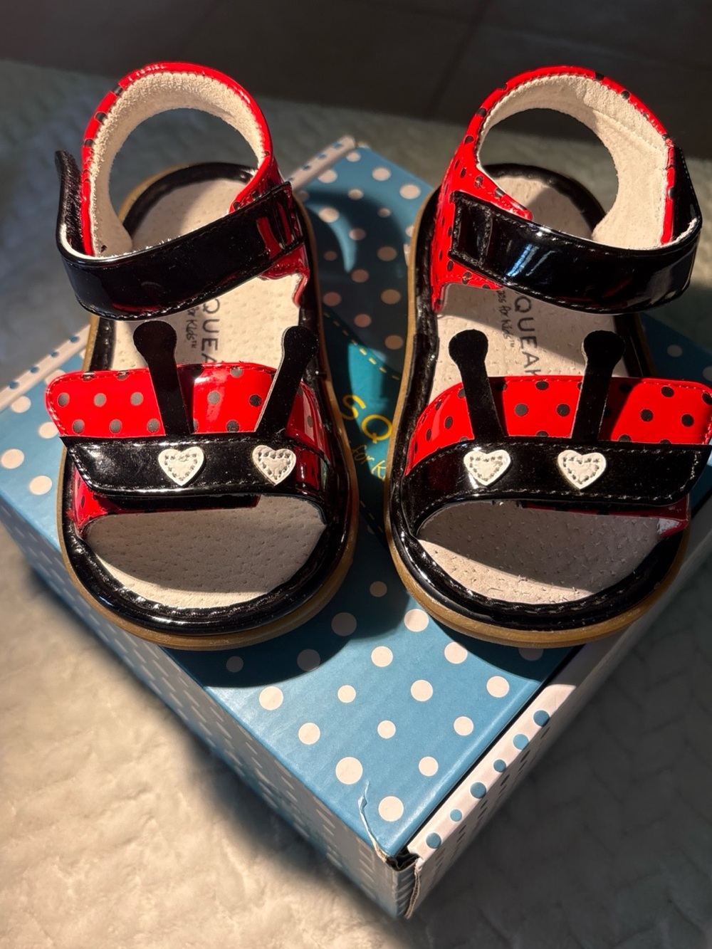 Wee Squeak Red and Black Ladybug Toddler Sandals - Cute Strappy Sandals Size 7